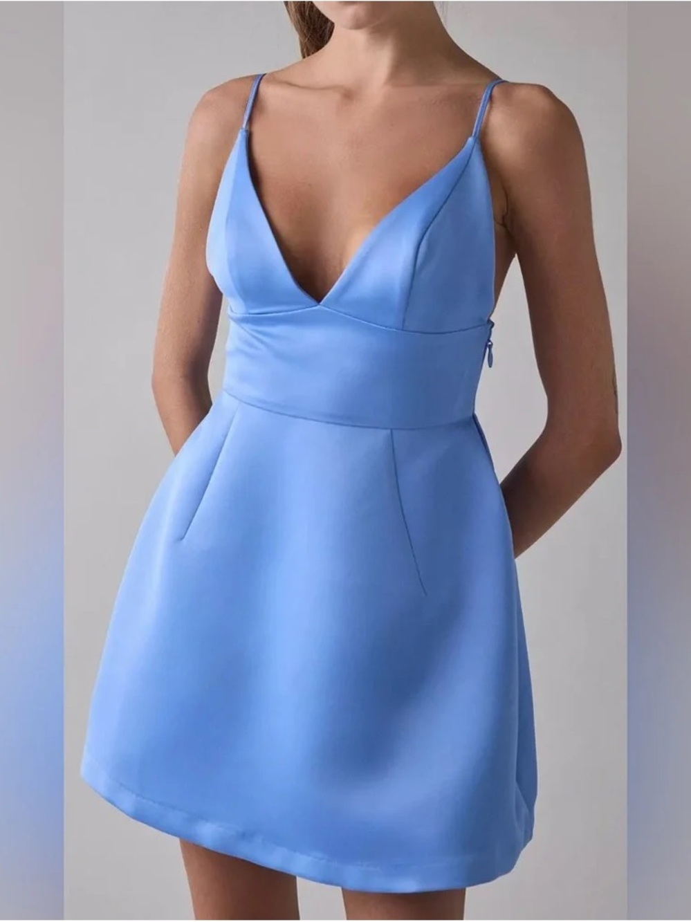 UO Kimchi Blue Petit Fours Fit-And-Flare Satin Mini Dress - Periwinkle Blue